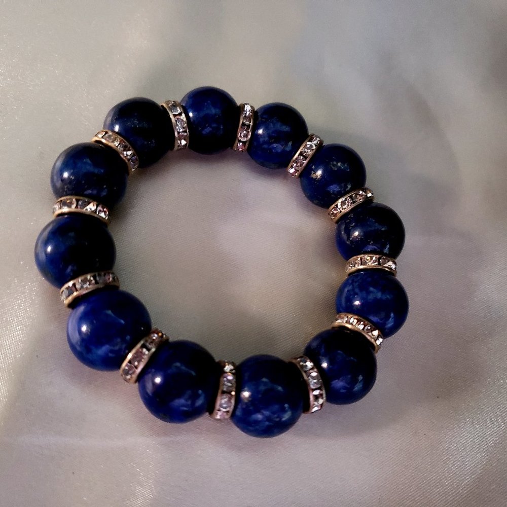 Blue lapis bracelet with rhinestone spacers - Picture 4 of 5